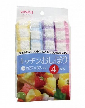 AISEN_KOUGYOU Тряпочки для посуды и кухни (хлопок 100%), 27x37см, 4 шт