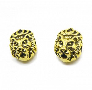 Бусина металлическая Лев с короной 11х14 мм золотистого цвета с чернением. Цена за 1 шт.