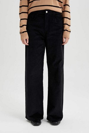 DEFACTO Широкие вельветовые брюки с высокой талией и широкими штанинами