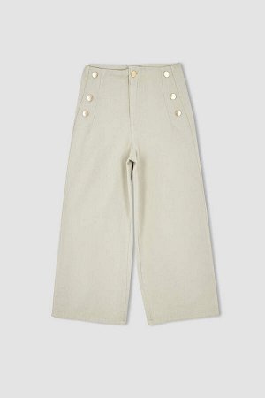 Укороченные широкие брюки из 100 % хлопка с пуговицами