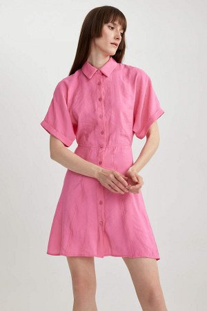Мини-платье из модала с короткими рукавами и воротником-рубашкой