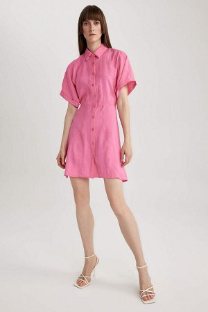 DEFACTO Мини-платье из модала с короткими рукавами и воротником-рубашкой