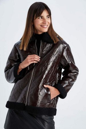 Пальто из искусственной кожи на подкладке из искусственного меха Relax Fit