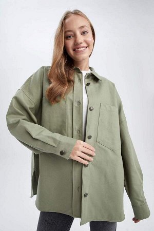 Габардиновая рубашка оверсайз с двумя карманами, куртка из 100% хлопка