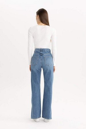 Длинные джинсовые брюки с широкими штанинами и широкими разрезами в стиле 90-х, с высокой талией