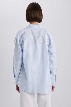 Оксфордская рубашка оверсайз с длинными рукавами из 100% хлопка