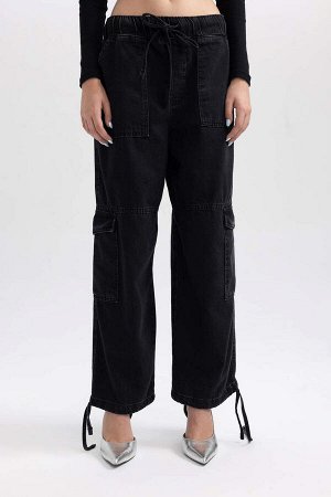 Удобная посадка с высокой талией, гибкая талия, длинные джинсовые брюки-карго из 100% хлопка