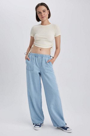 Джоггеры с высокой талией, удобная посадка, гибкая талия, широкие брюки длиной до щиколотки, джинсовые брюки из 100% хлопка