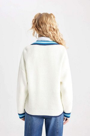 DEFACTO Крутой свитер оверсайз с v-образным вырезом