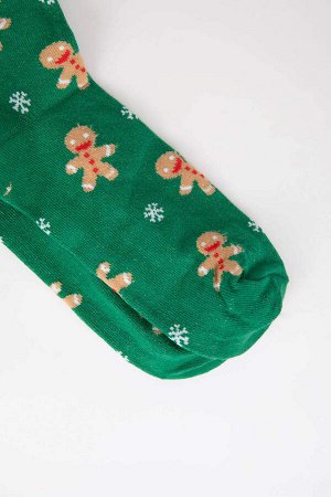 Женские хлопковые длинные носки на новогоднюю тематику