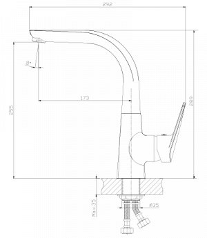 Rossinka Z40-23LM310 Смеситель одноручный (40 мм)  для кухни с высоким литым поворотным изливом, LM Серый