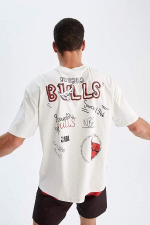DeFactoFit Футболка свободного кроя NBA Chicago Bulls с круглым вырезом и короткими рукавами из 100 % хлопка