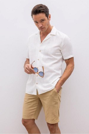 Рубашка Modern Fit из 100% хлопка с открытым воротником и короткими рукавами