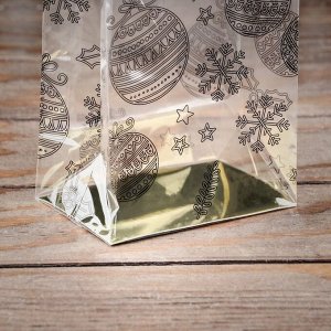Пакет подарочный новогодний с жёстким дном, прозрачный с ёлочными шарами, 11x7x53 см