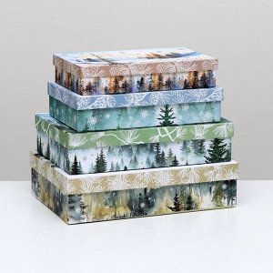 Набор подарочных новогодних коробок 4 в 1 «Зимние чудеса», 30x20x8 - 24x14x5 см