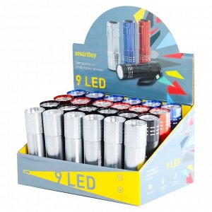 Фонарь Smartbuy, светодиодный, алюминиевый, 9 LED, 3*ААА (не в комплекте), 1шт