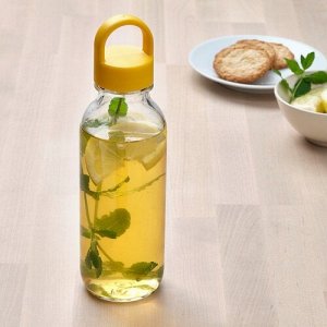 FORMSKN, бутылка для воды, прозрачное стекло / желтое, 0,5 л,