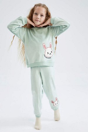 DEFACTO Бархатный пижамный комплект с длинными рукавами для девочки