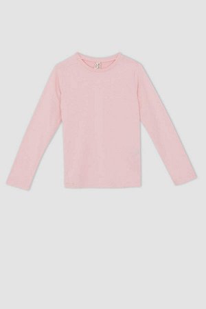 Розовая школьная футболка с круглым вырезом и длинными рукавами для девочек