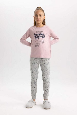 DEFACTO Пижамный комплект с длинными рукавами и рисунком для девочки