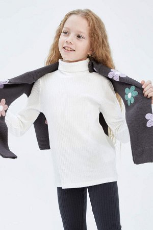 DEFACTO Водолазка для девочек, футболка в рубчик с длинными рукавами
