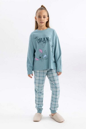 Пижамный комплект из чесаного хлопка с длинными рукавами Disney Lilo & Stitch для девочек