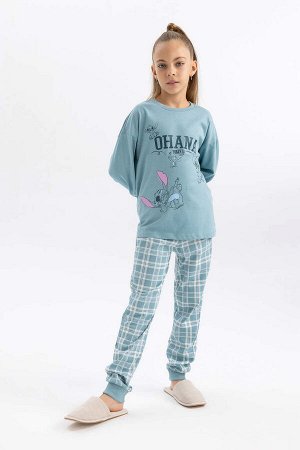 Пижамный комплект из чесаного хлопка с длинными рукавами Disney Lilo & Stitch для девочек