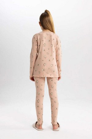 DEFACTO Пижамный комплект с длинными рукавами и узором в рубчик на бретельках для девочек