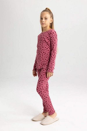 DEFACTO Пижамный комплект на бретельках в рубчик с длинными рукавами и узором для девочек