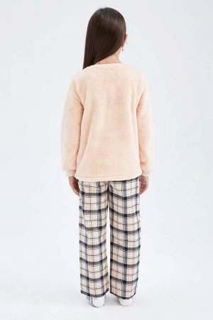 DEFACTO Плюшевый пижамный комплект с длинными рукавами для девочки