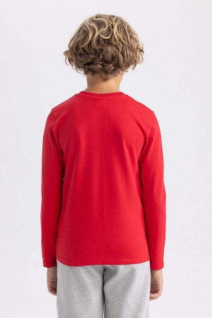 Красная школьная футболка с длинными рукавами из чесаного хлопка с круглым вырезом для мальчиков