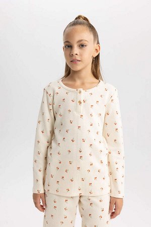 Пижамный комплект с вафельным рисунком и длинными рукавами для девочки