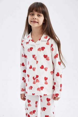 DEFACTO Пижамный комплект из чесаного хлопка с узором в виде сердечек для девочки