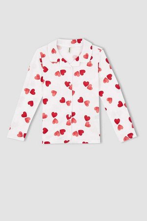 Пижамный комплект из чесаного хлопка с узором в виде сердечек для девочки