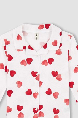 Пижамный комплект из чесаного хлопка с узором в виде сердечек для девочки