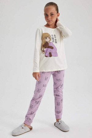 DEFACTO Пижамный комплект с длинными рукавами и принтом для девочек