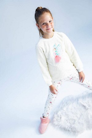 DEFACTO Плюшевый пижамный комплект из двух предметов для девочки