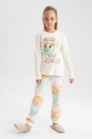 DEFACTO Пижамный комплект с длинными рукавами Looney Tunes для девочек