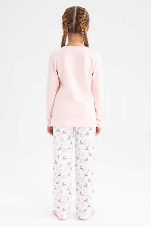 Новогодний пижамный комплект из чесаного хлопка с длинными рукавами для девочек
