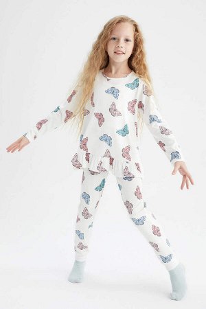 Пижамный комплект в рубчик с длинными рукавами для девочки
