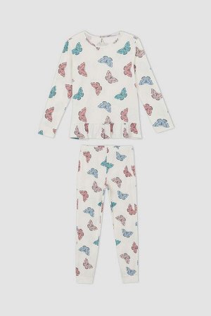 Пижамный комплект в рубчик с длинными рукавами для девочки