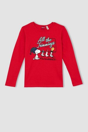 Пижамный комплект Snoopy для девочек из чесаного хлопка с длинными рукавами
