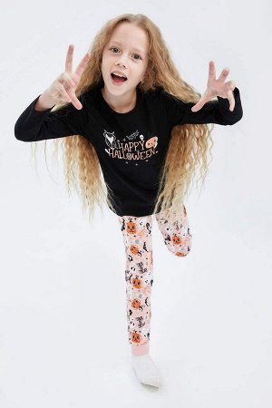 Пижамный комплект из чесаного хлопка с длинными рукавами для девочек на тему Хэллоуина
