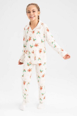 Новогодний пижамный комплект из чесаного хлопка с узором печенья для девочек