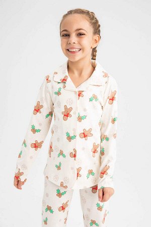 Новогодний пижамный комплект из чесаного хлопка с узором печенья для девочек