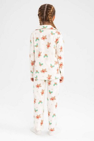 DEFACTO Новогодний пижамный комплект из чесаного хлопка с узором печенья для девочек