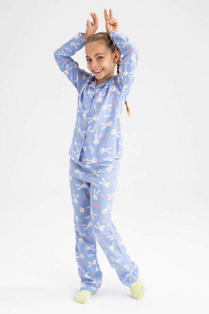 Пижамный комплект с длинными рукавами и рисунком для девочки