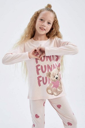 Пижамный комплект с длинными рукавами и принтом плюшевого мишки для девочки