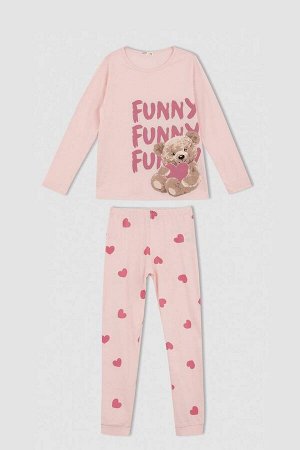 Пижамный комплект с длинными рукавами и принтом плюшевого мишки для девочки