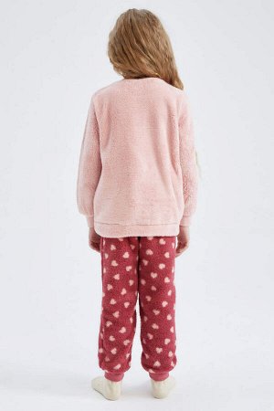 DEFACTO Плюшевый пижамный комплект с длинными рукавами и рисунком для девочки